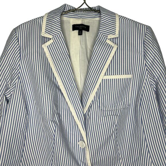 Talbots Size 14 Classic Summer Seersucker Blazer Jacket Lined Cotton Washable - Picture 6 of 13
